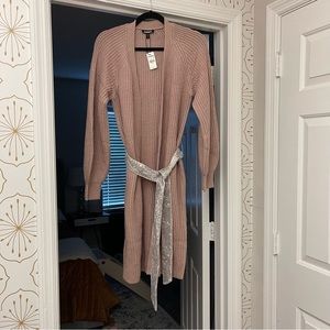 Ribbed sequin belted duster cardigan